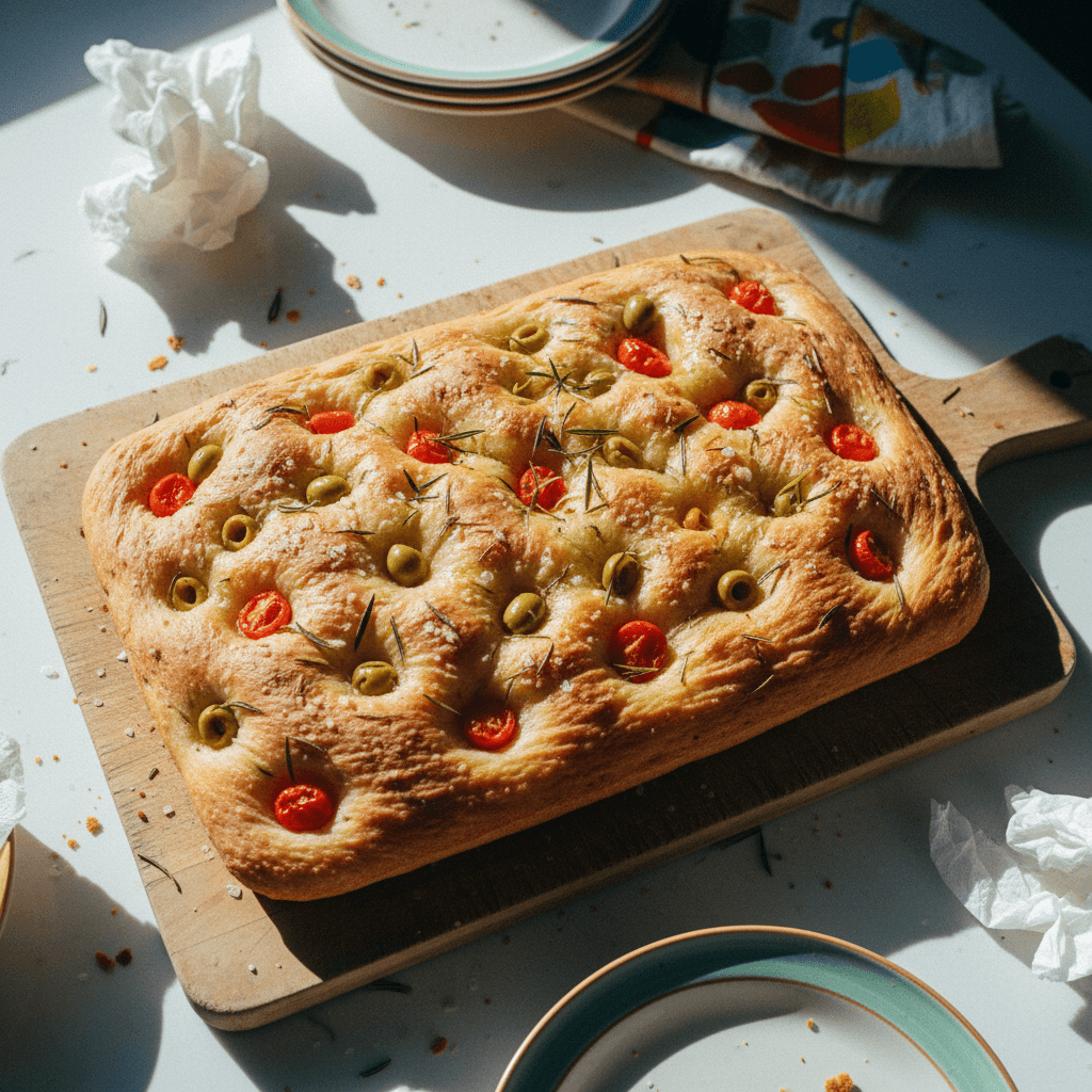 Focaccia com Linguiça, Cebola Roxa e Alecrim