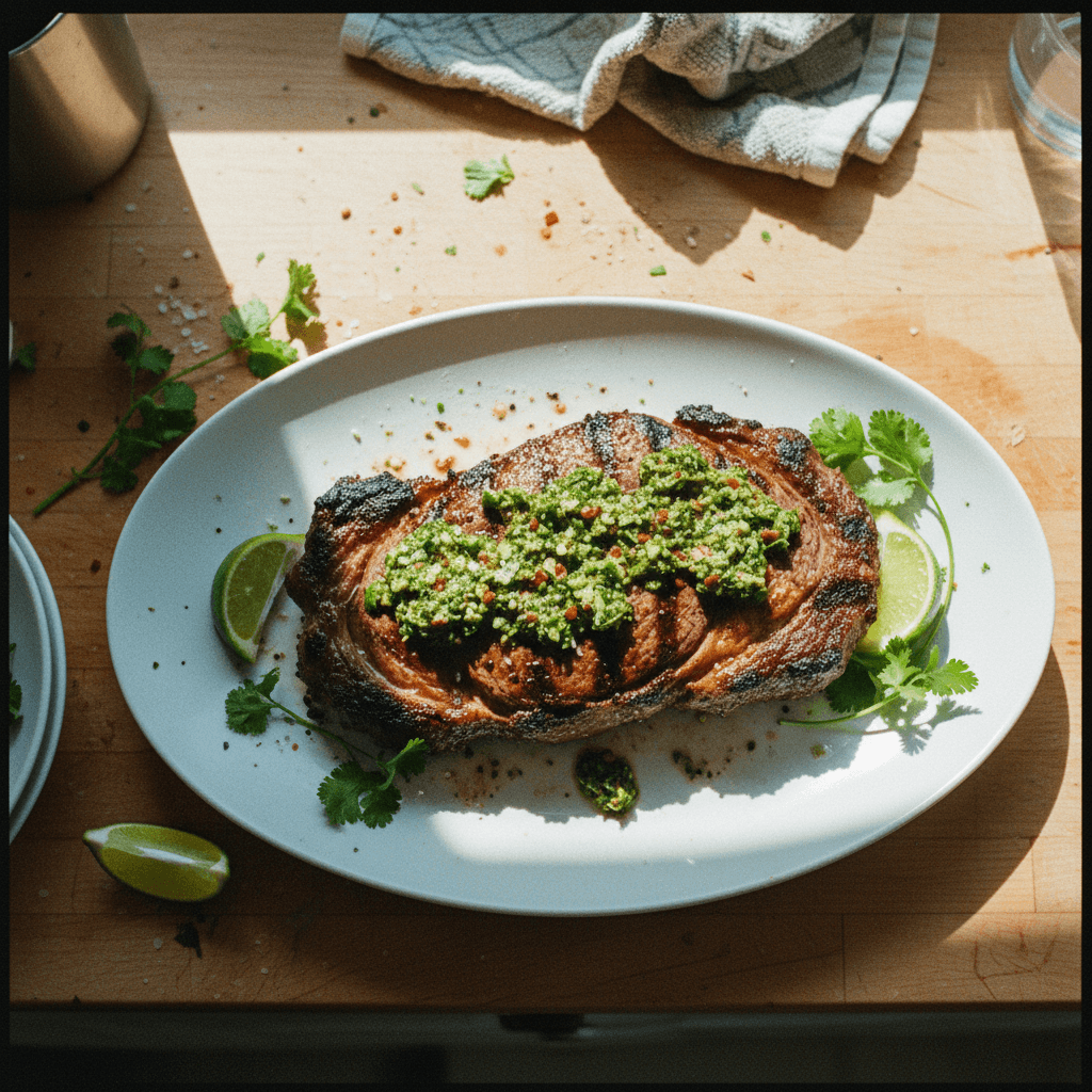 Grilled Ribeye with Chimichurri Sauce