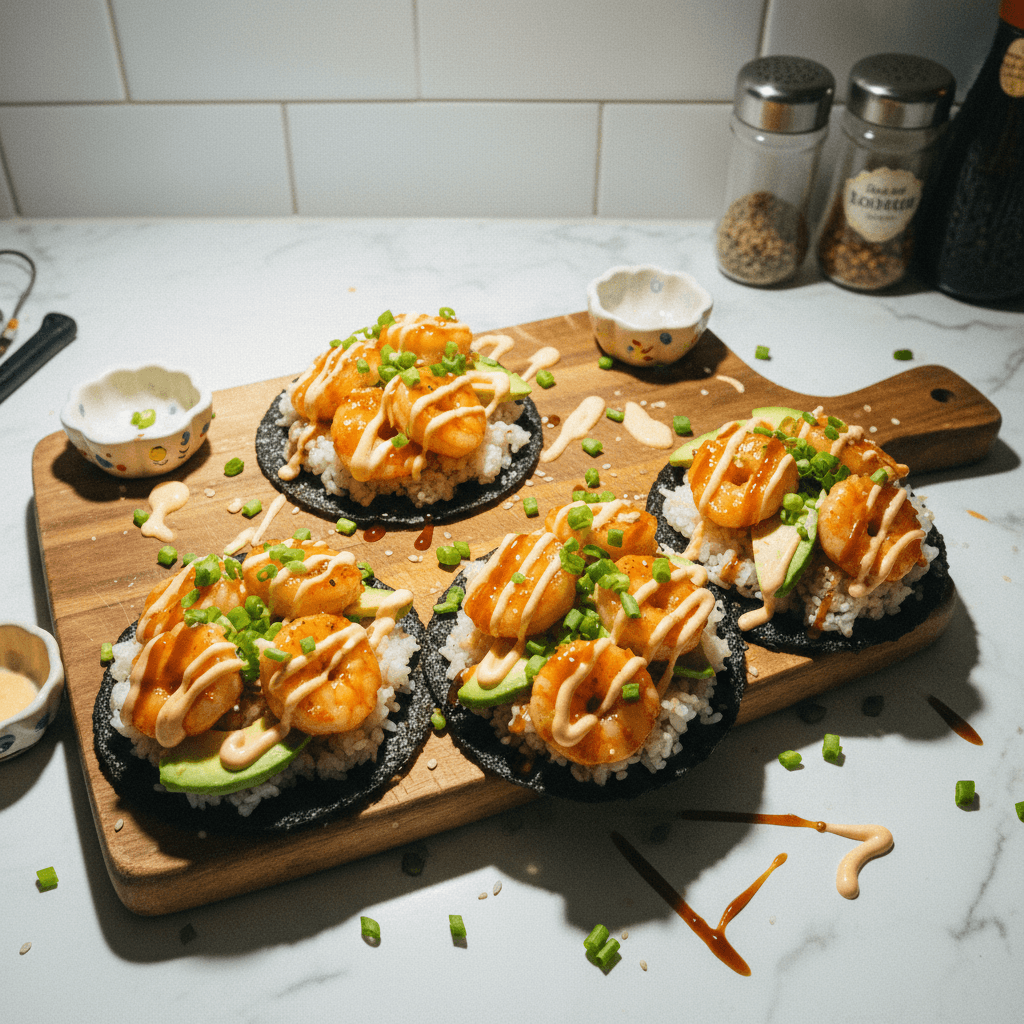 Sushi Taco with Golden Lava Shrimp