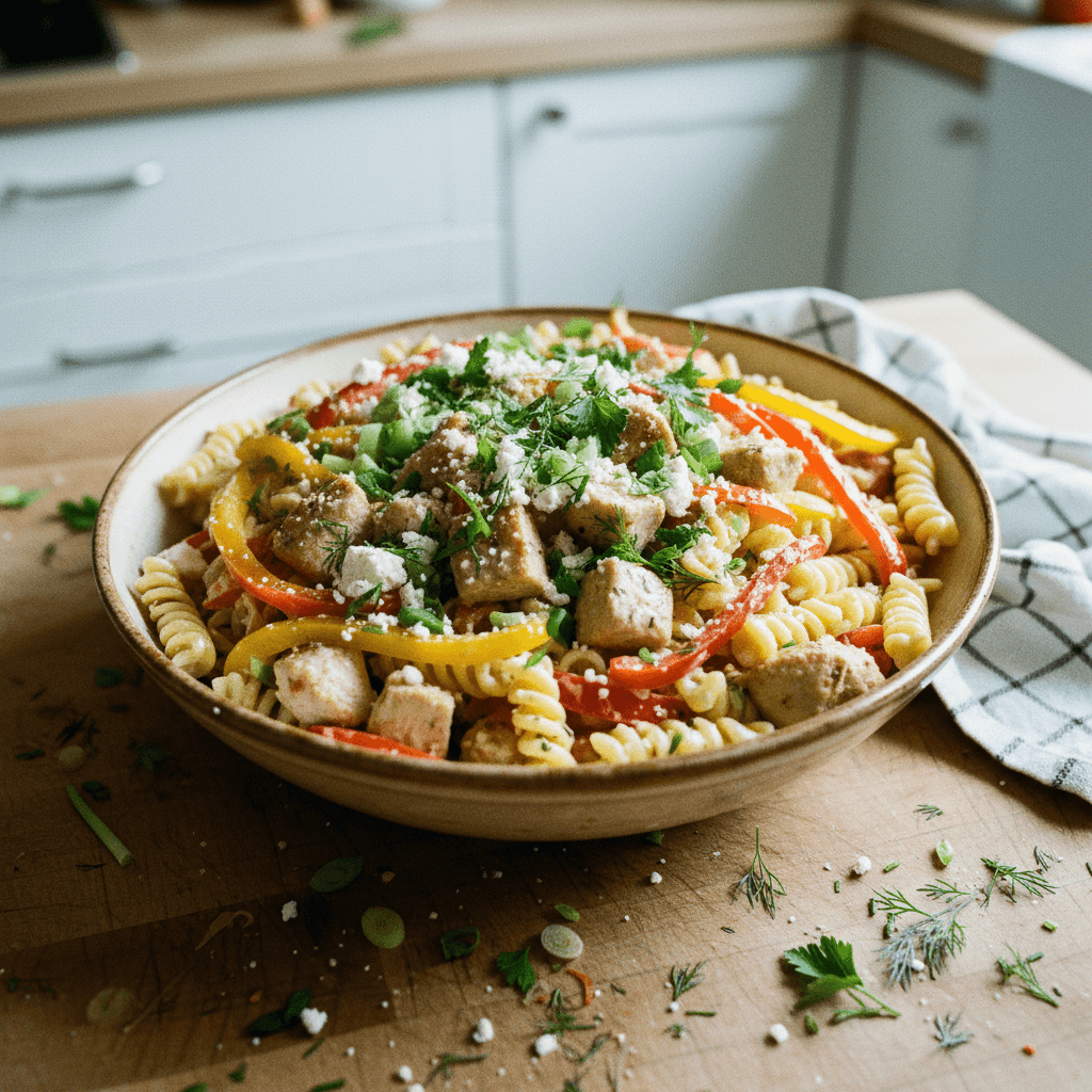 Feta Chicken Pasta with Bell Peppers