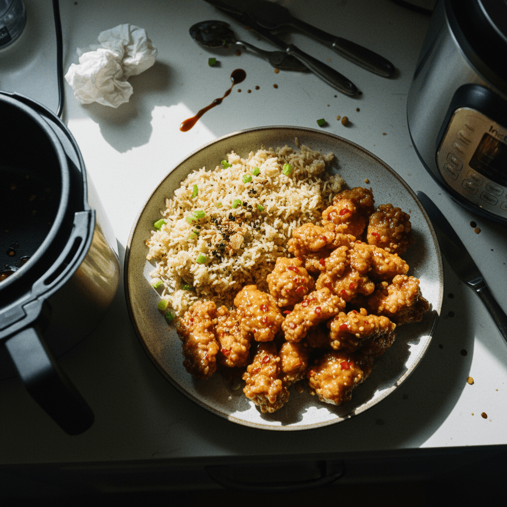 Honey Garlic Crispy Chicken with Garlic Fried Rice