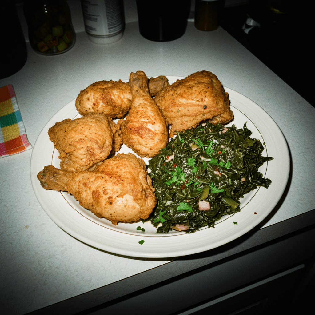 Crispy Fried Chicken with Collard Greens