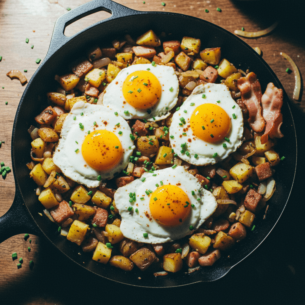 Hearty Blackstone Bacon and Potato Hash with Eggs
