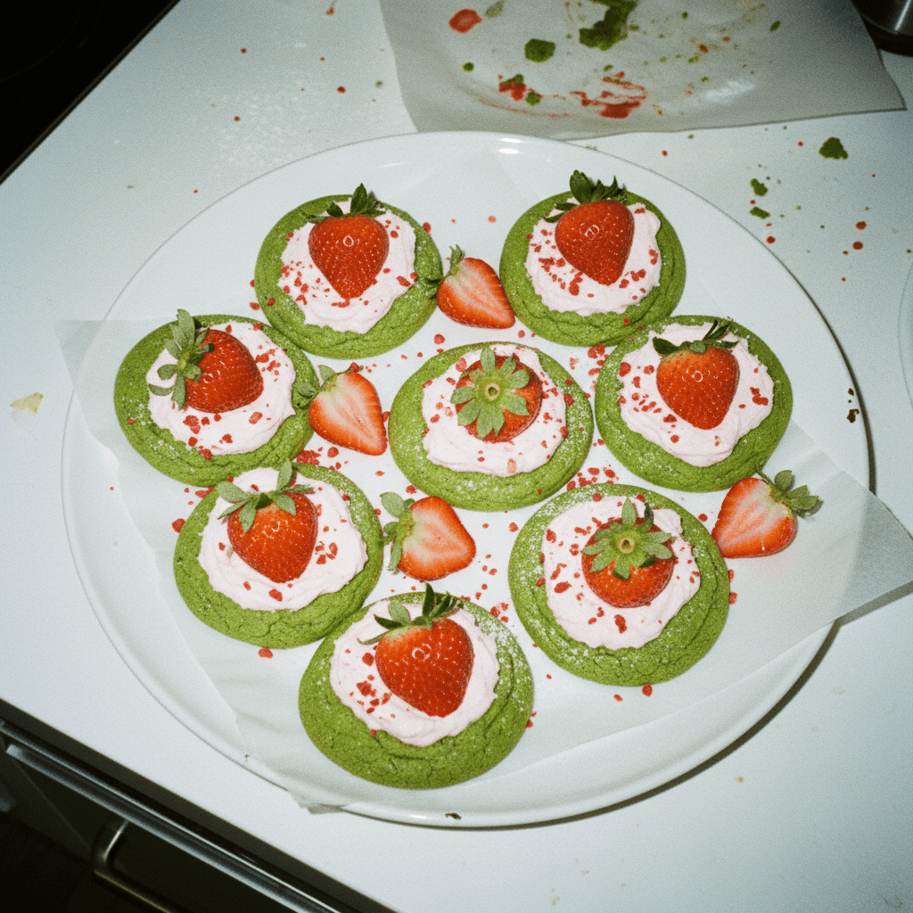 Matcha Strawberry Cream Cookies