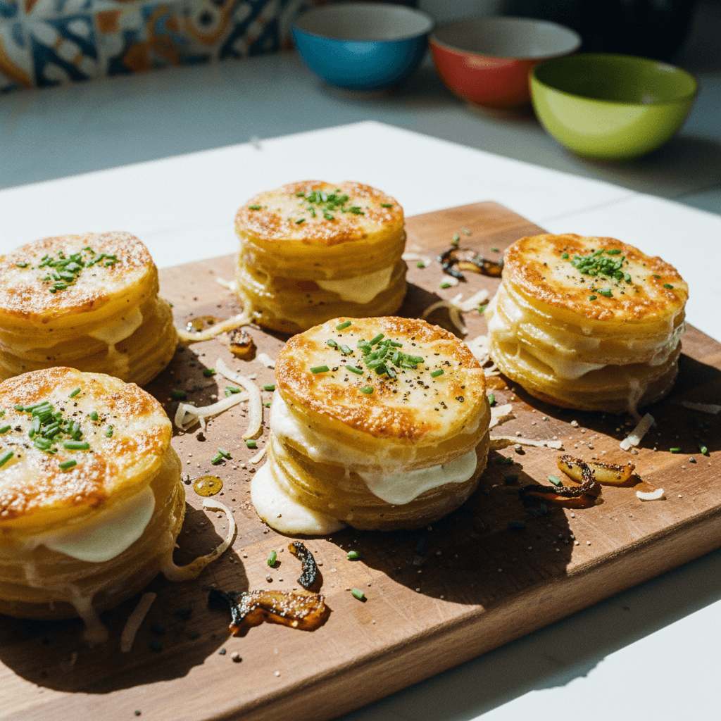 Crispy Cheesy Potato and Onion Stacks