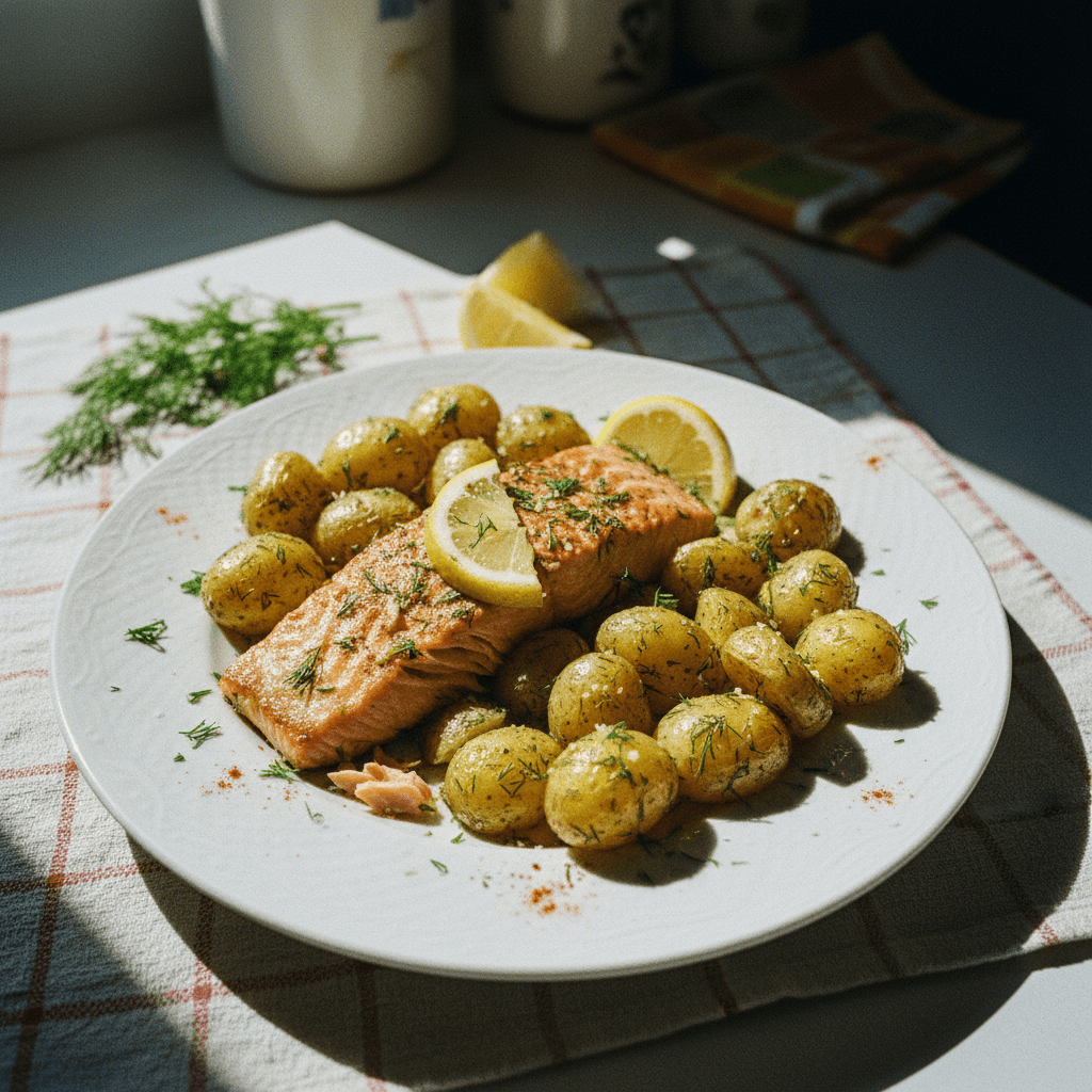 Roasted Salmon with Dill Potatoes