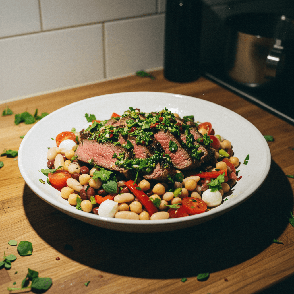 Steak Chimichurri Dense Bean Salad
