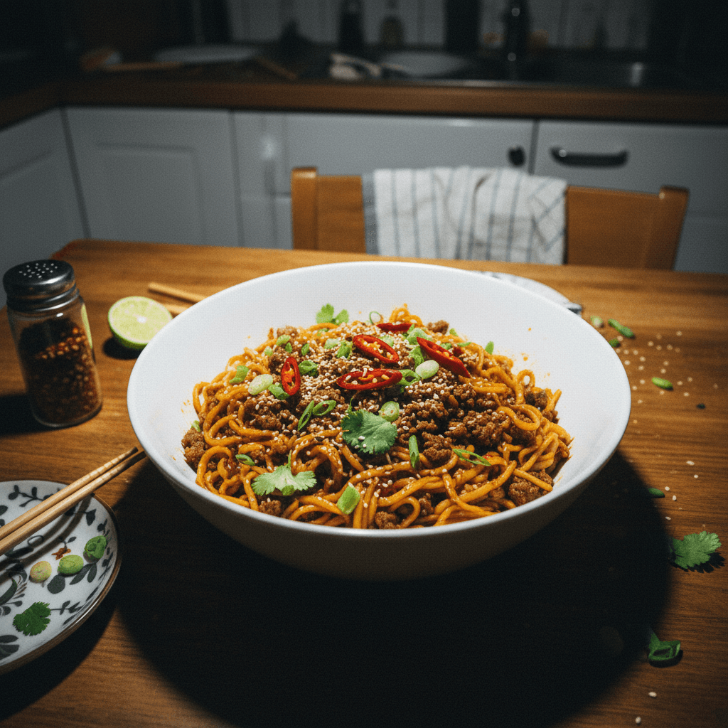 Chili Garlic Noodles with Ground Beef