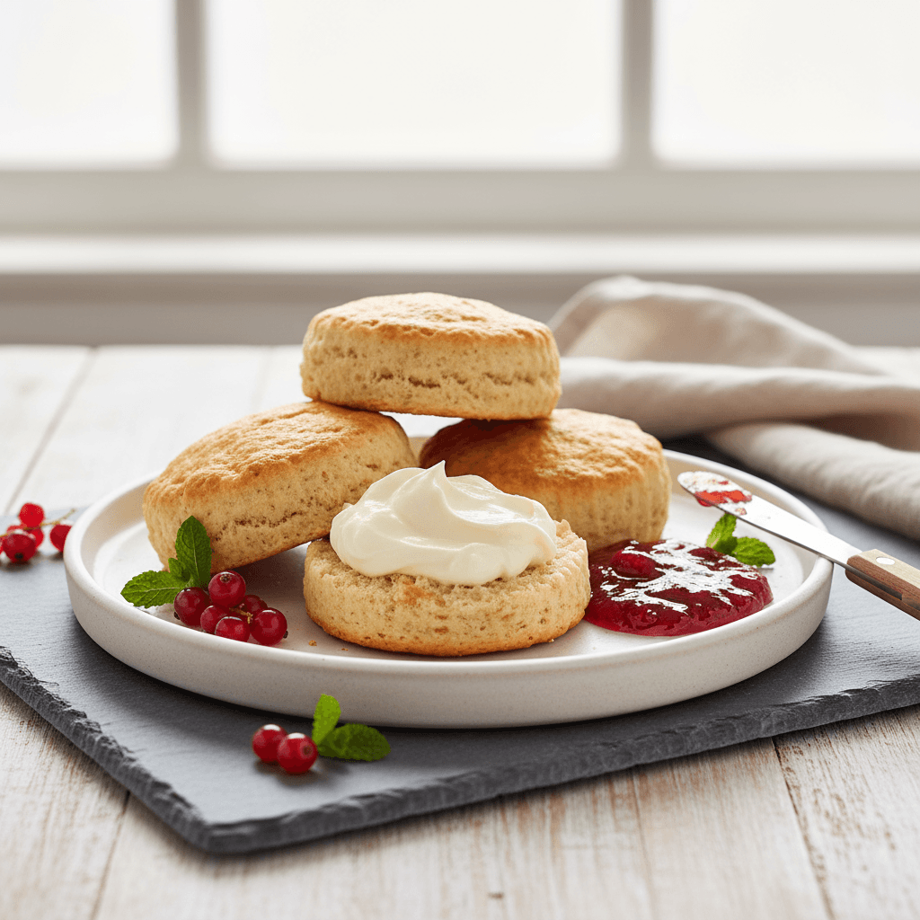 Classic English Scones with Clotted Cream and Jam