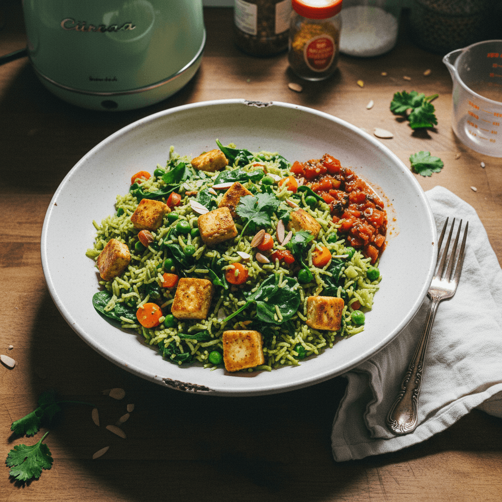 One-Pot Spinach Rice with Veggies & Paneer