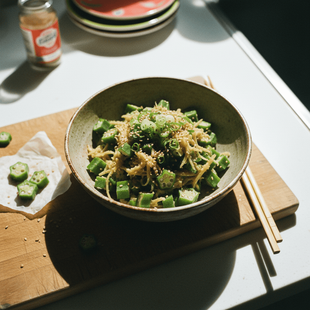 Okra no Shoga-Joyu Ae (Japanese Okra with Ginger Soy Sauce)