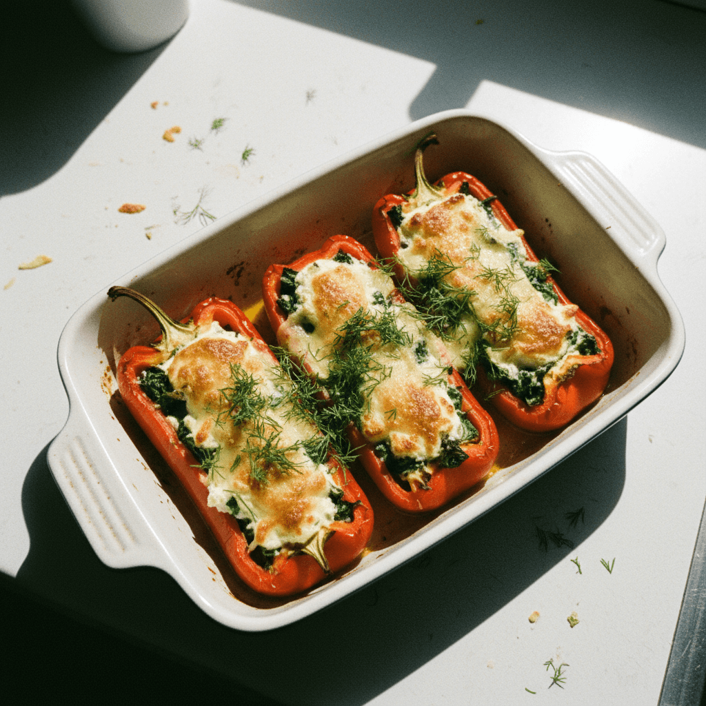 Roasted Red Peppers with Spinach and Cream Cheese Filling