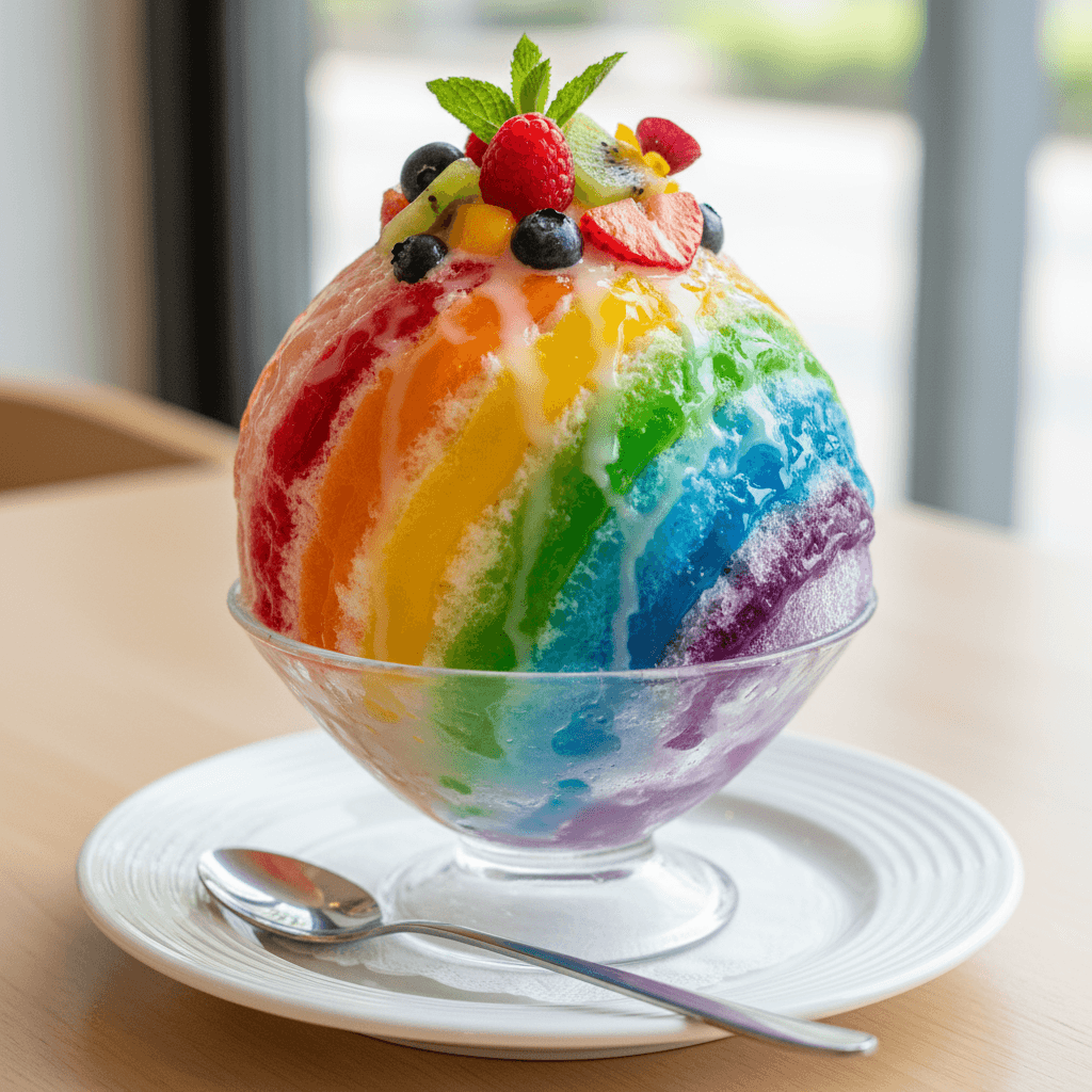 Rainbow Shaved Ice Delight with Cotton Candy