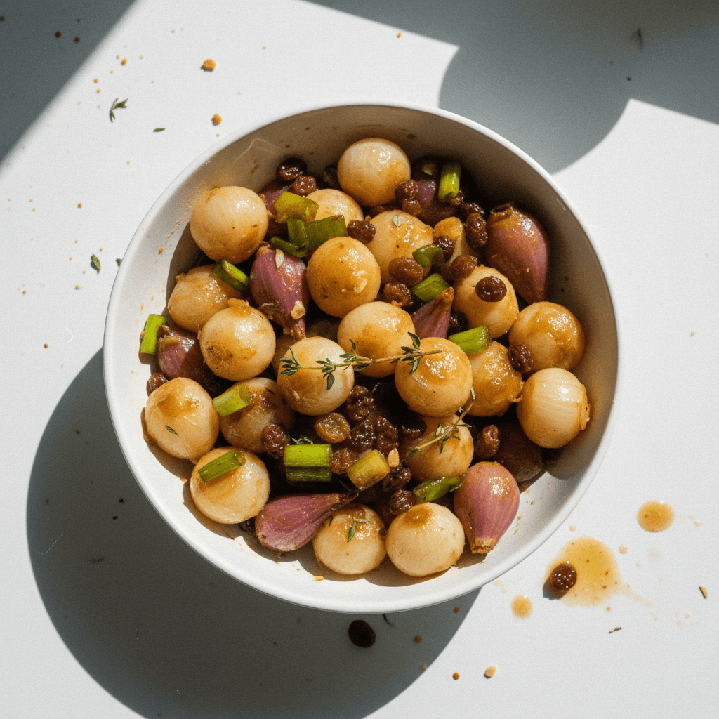 Agrodolce Onions with Raisins and Scallions