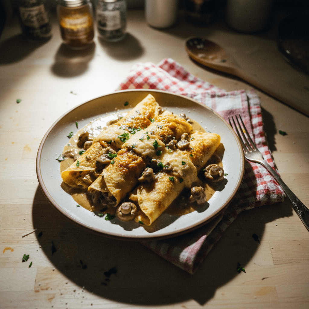 Taleggio and Wild Mushroom Crespelle