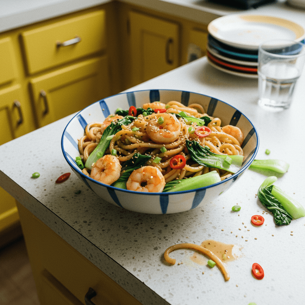 Shrimp Shanghai Noodles with Bok Choy