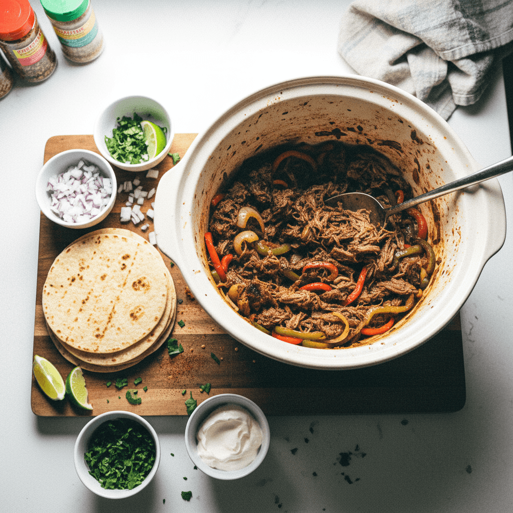 Slow Cooker Shredded Beef Fajitas