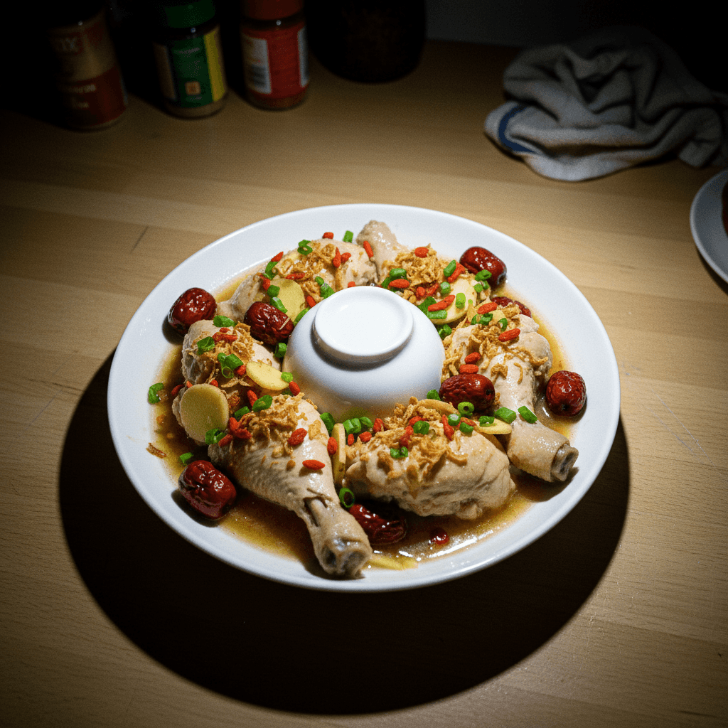 Steamed Chicken with Red Dates, Ginger and Goji Berries