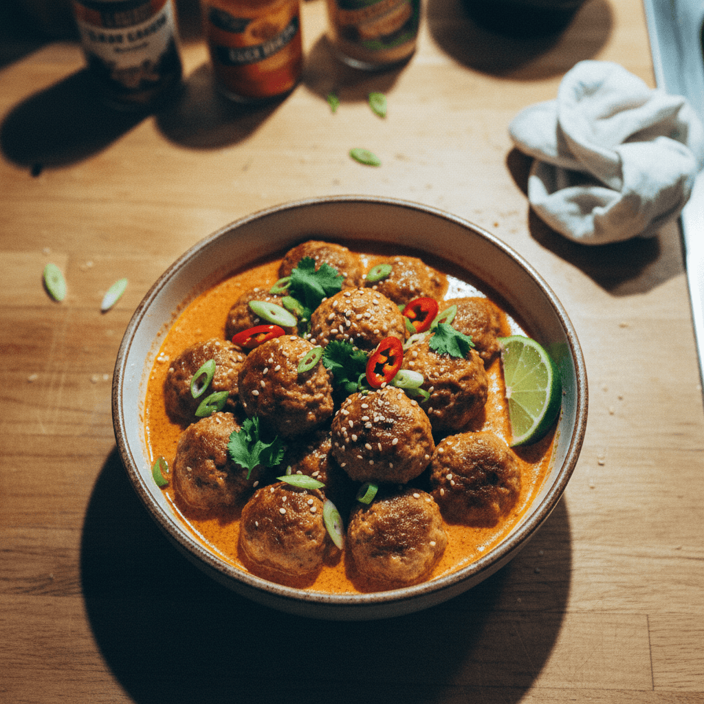Thai Meatballs with Red Curry Sauce