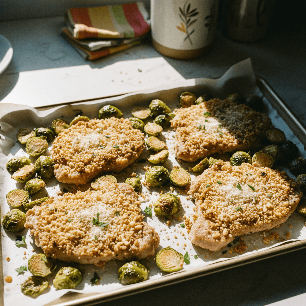 Parmesan Ranch Pork Chops with Brussels Sprouts