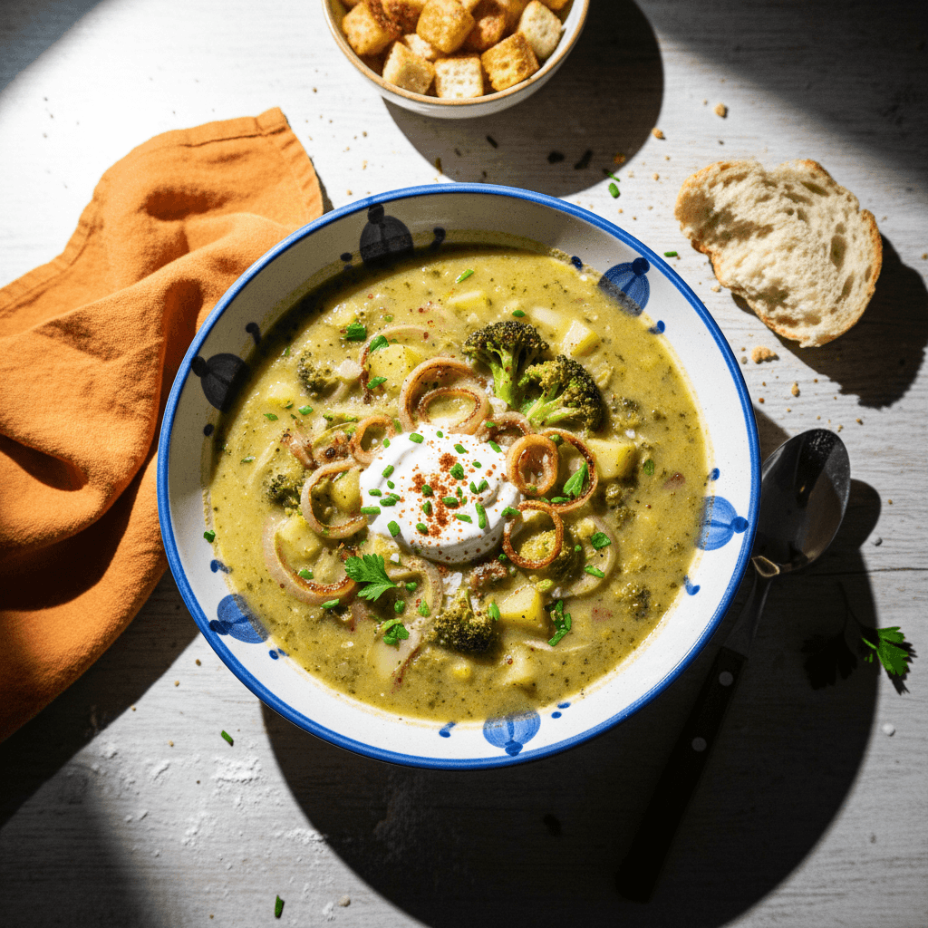 Roasted Onion Broccoli Potato Soup