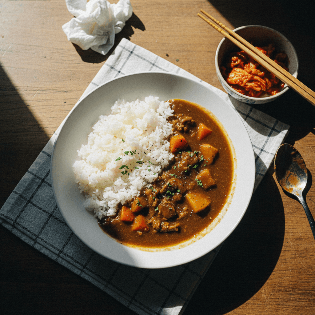 Japanese Curry with Rice and Kimchi