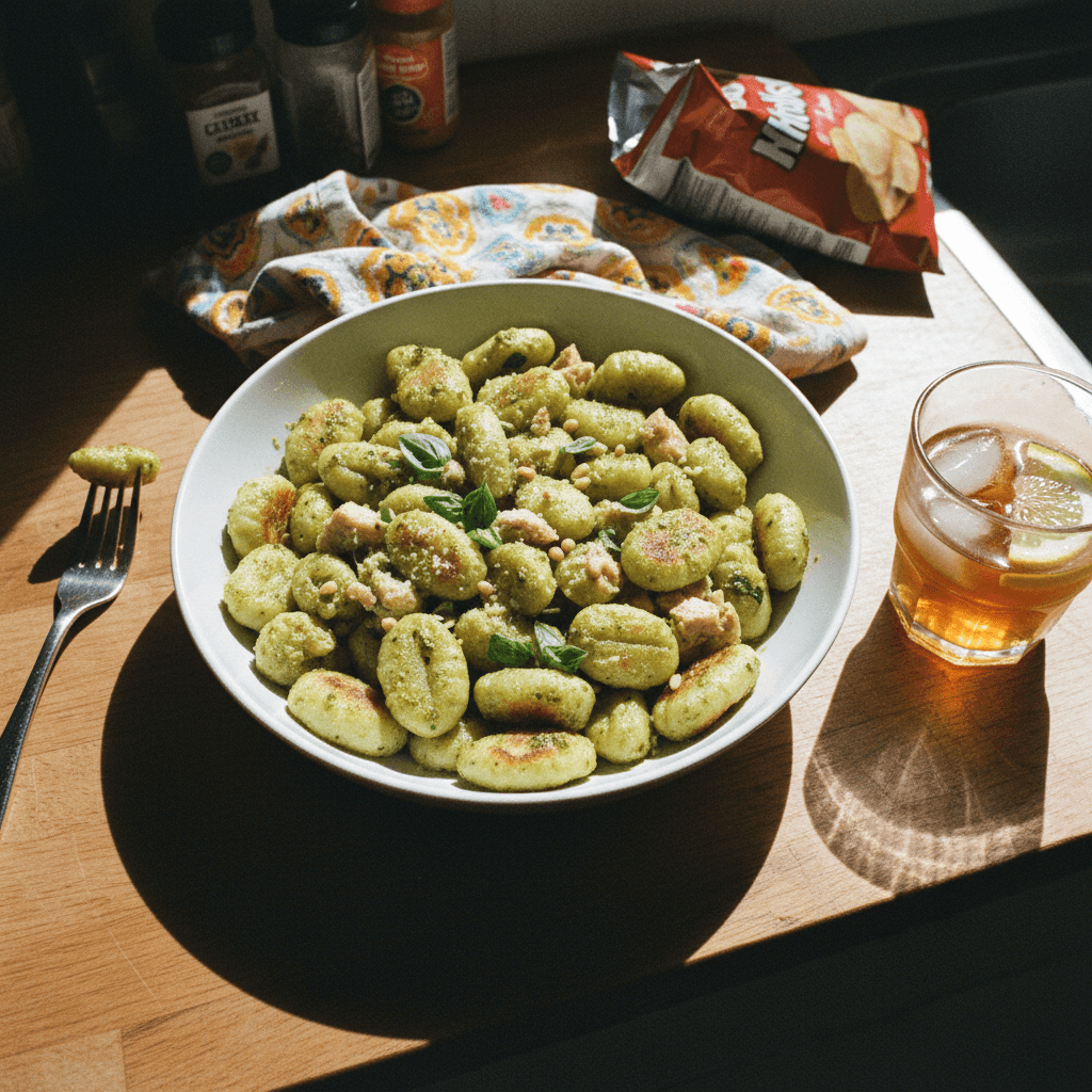 TJ's Cauliflower Gnocchi with Pesto Chicken