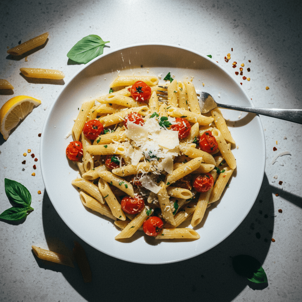 Lemon-Garlic Penne with Blistered Tomatoes