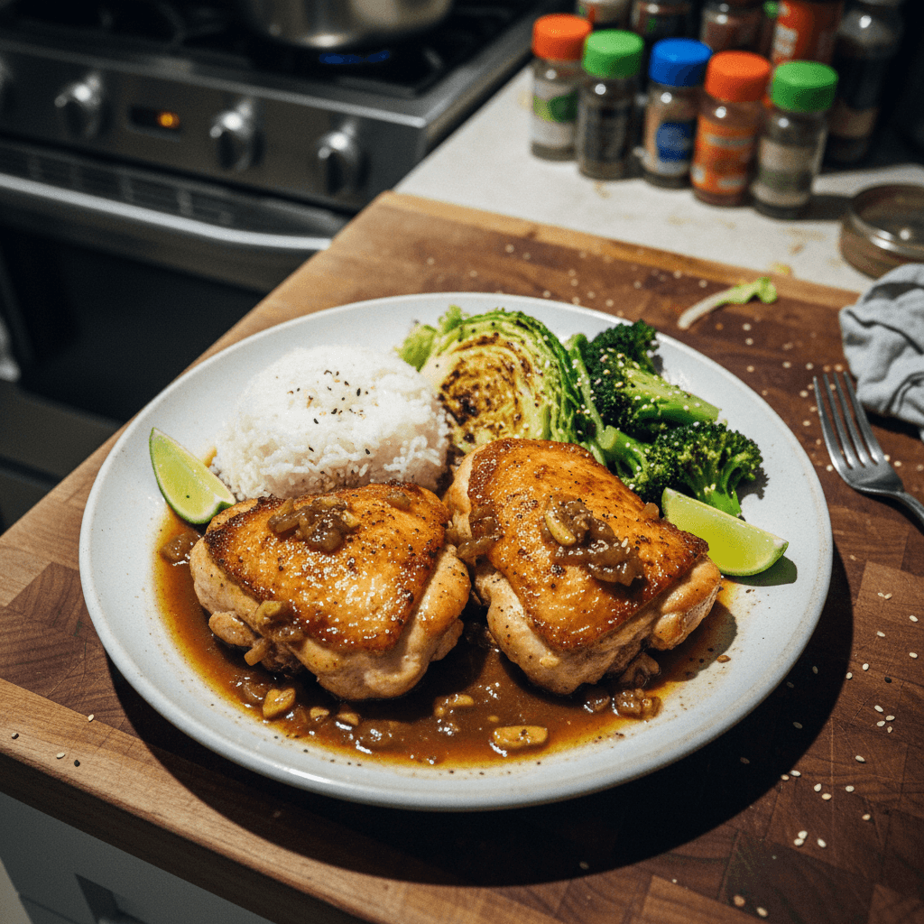 Crispy-Skinned Chicken Thighs with Savory Vermouth-Oyster Pan Sauce
