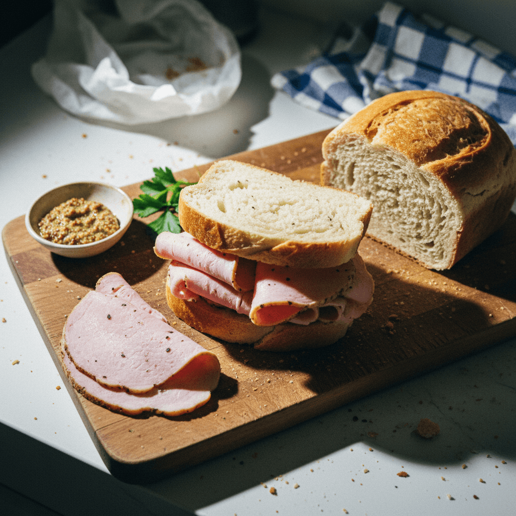 Sándwich de jamón cocido casero y pan de molde casero