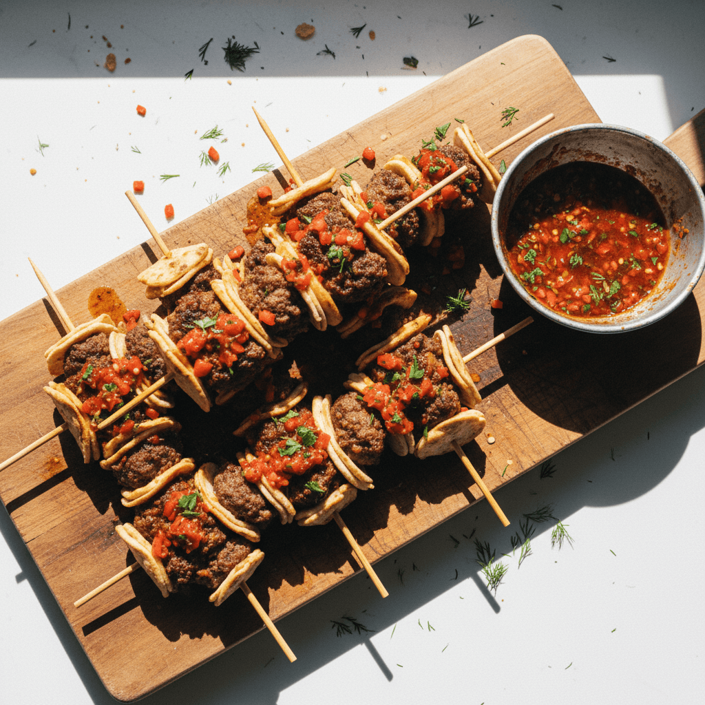 Viral Tortilla Beef Kebabs with Red Chimichurri