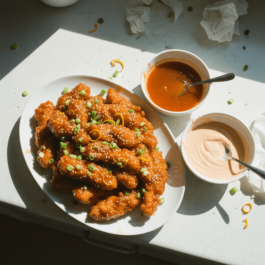 Orange Chicken Tenders with Yum Yum Sauce
