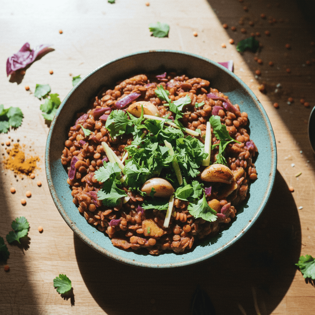 Red Cabbage and Lentil Curry with Ginger
