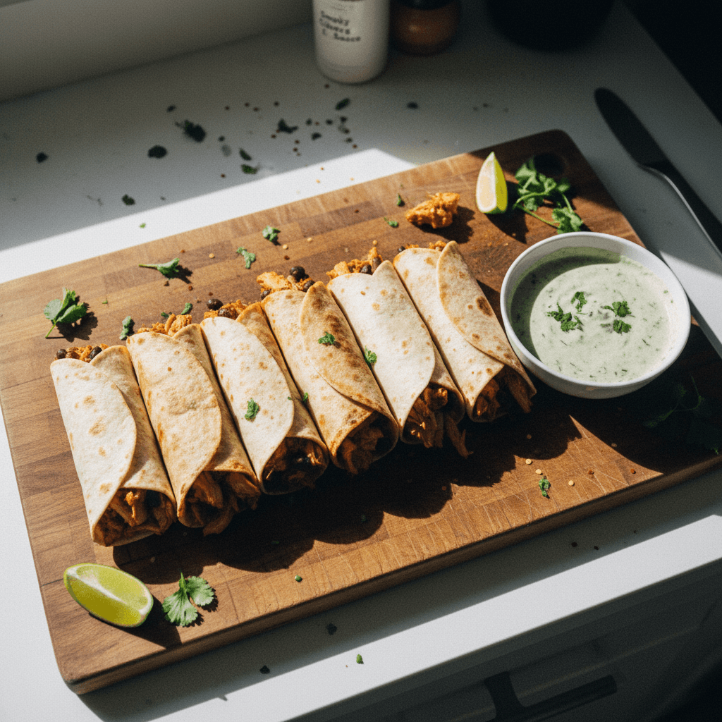 High Protein Shredded Chipotle Chicken Burritos with Smoky Cilantro Lime Sauce