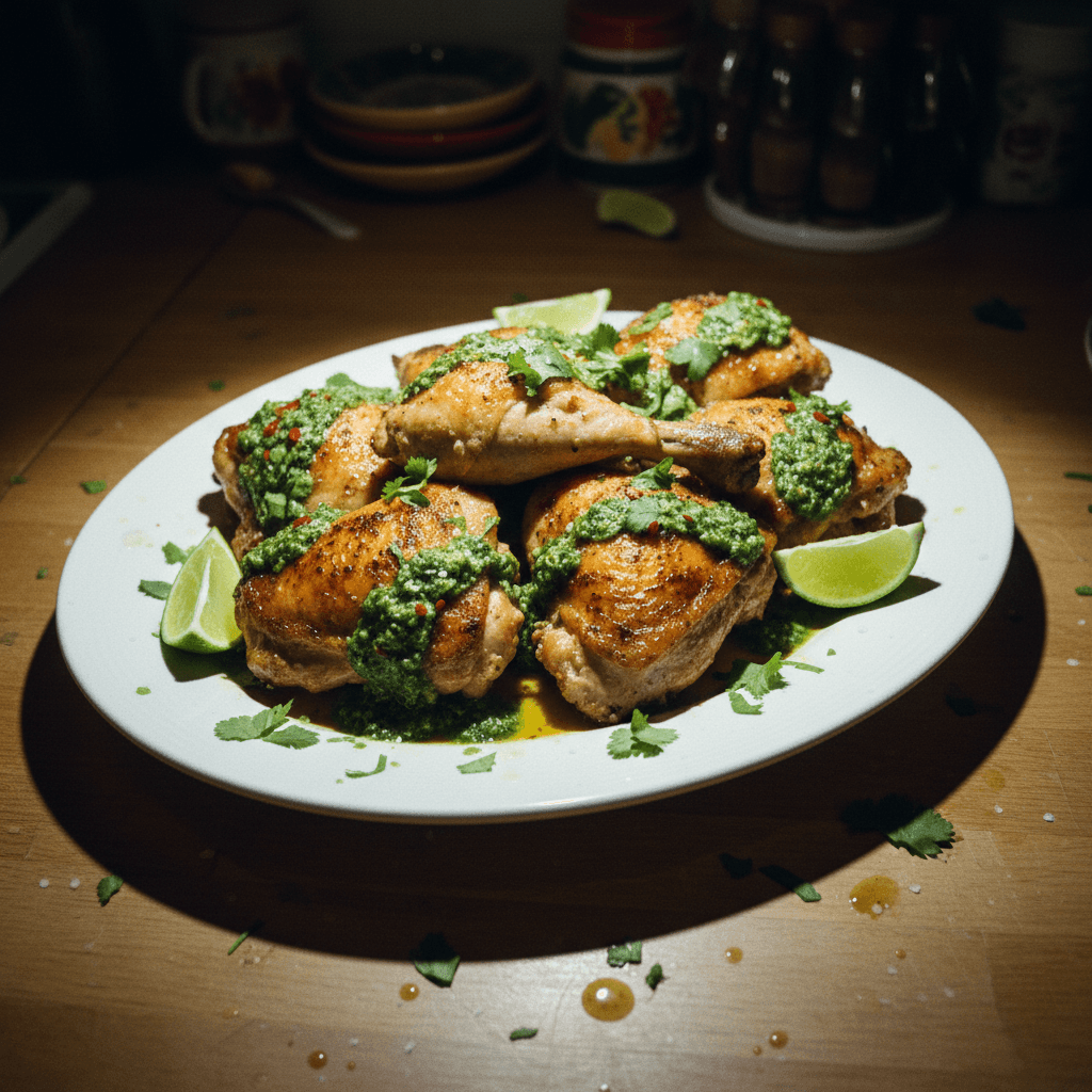 Juicy Roasted Chicken & Spicy Cilantro Sauce