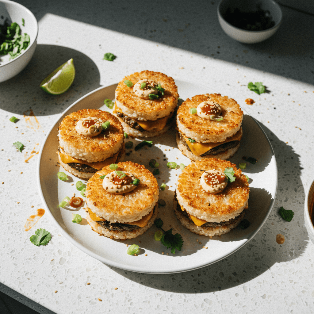 Mini Rice Patty Cheeseburger Sliders