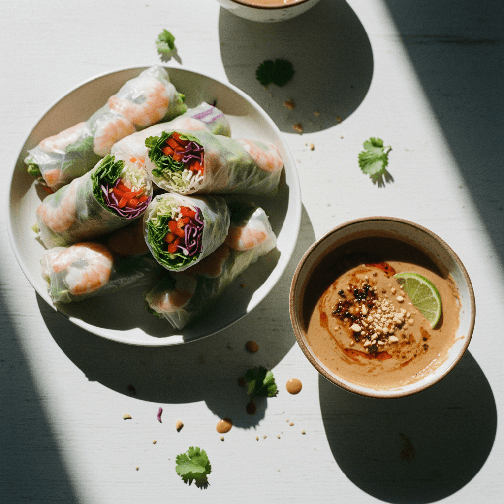 Shrimp Summer Rolls with Spicy Peanut Sauce
