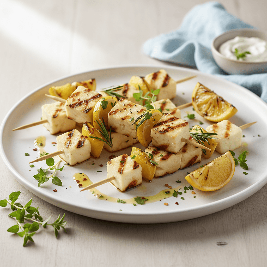 Lemon Herb Grilled Halloumi Skewers