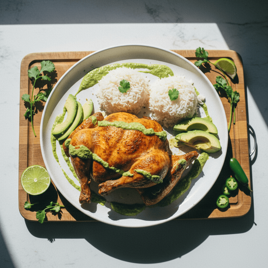 Oven Baked Chicken with Aji Verde (Peruvian Green Sauce)