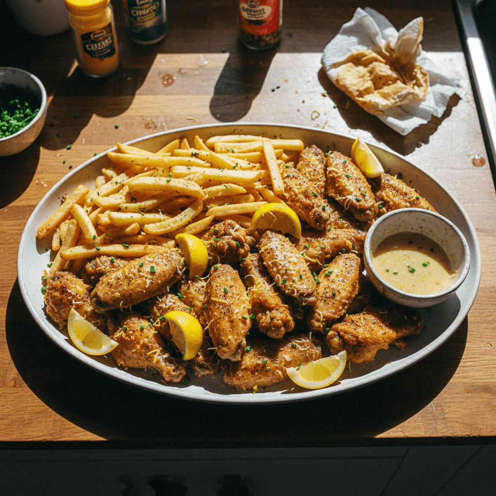 Lemon Pepper Parm Wings & Skinny Fries