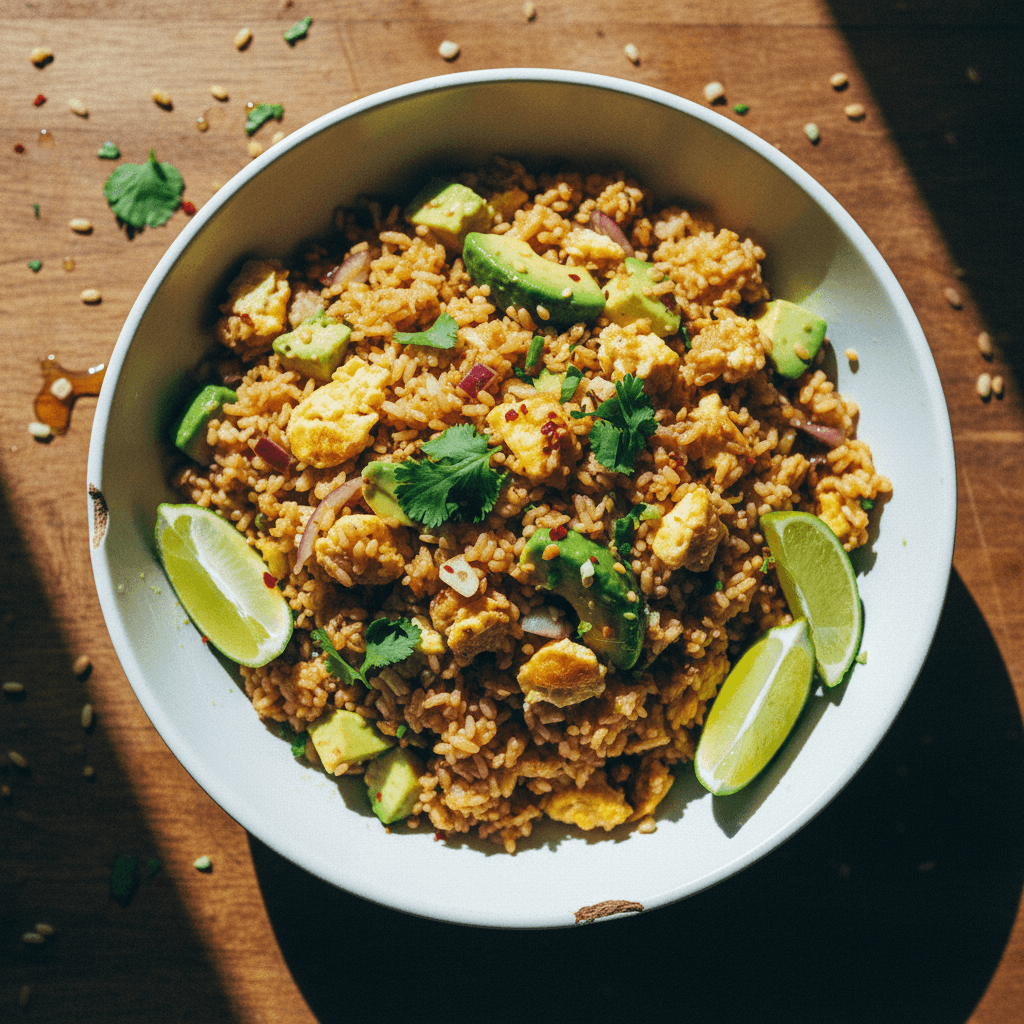 Garlic-Lime Avocado Egg Fried Rice