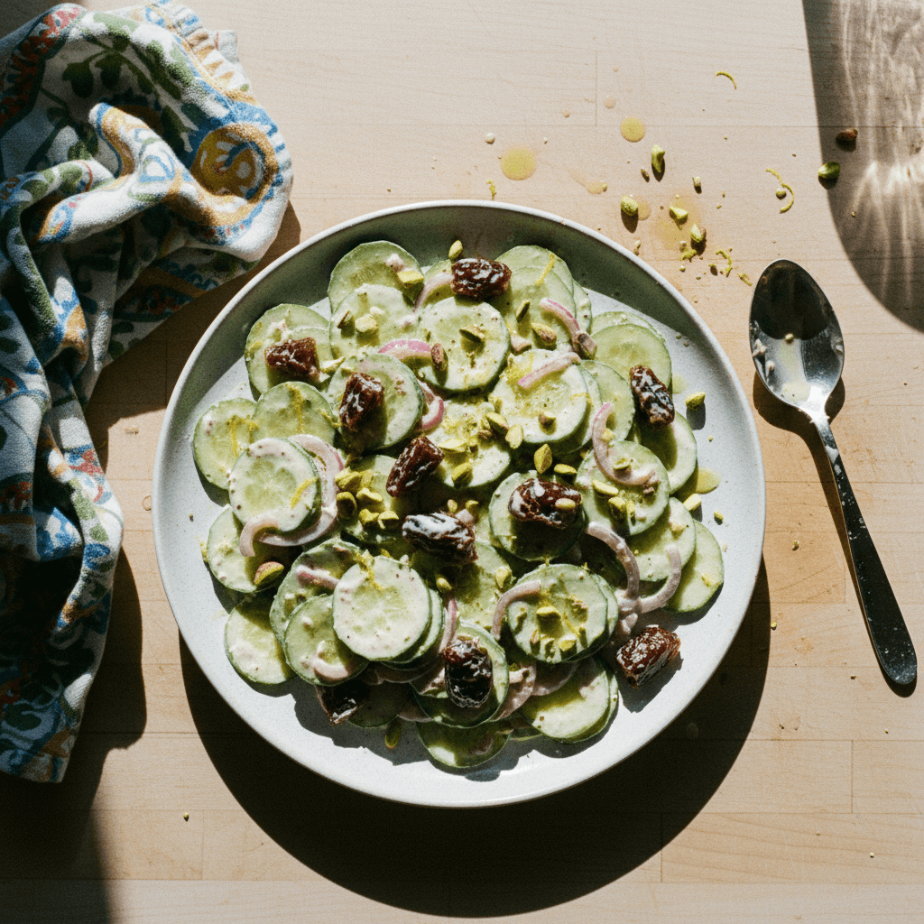 Creamy Lemony Shaken Cucumber & Date Salad