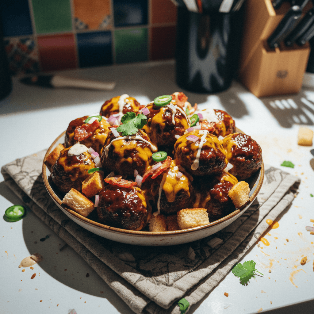 Sizzling Bourbon BBQ Bacon Cheeseburger Meatball