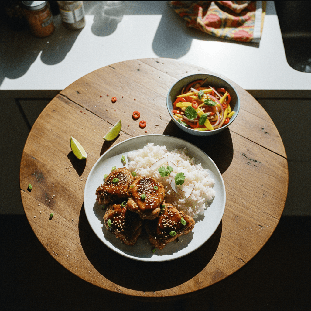 Miso Chicken Thighs with Coconut Rice & Mango Slaw