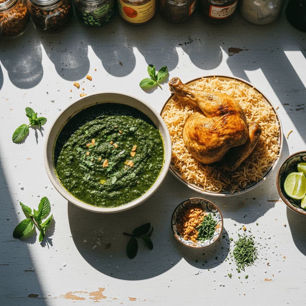 Egyptian Molokhia with Chicken & Vermicelli Rice