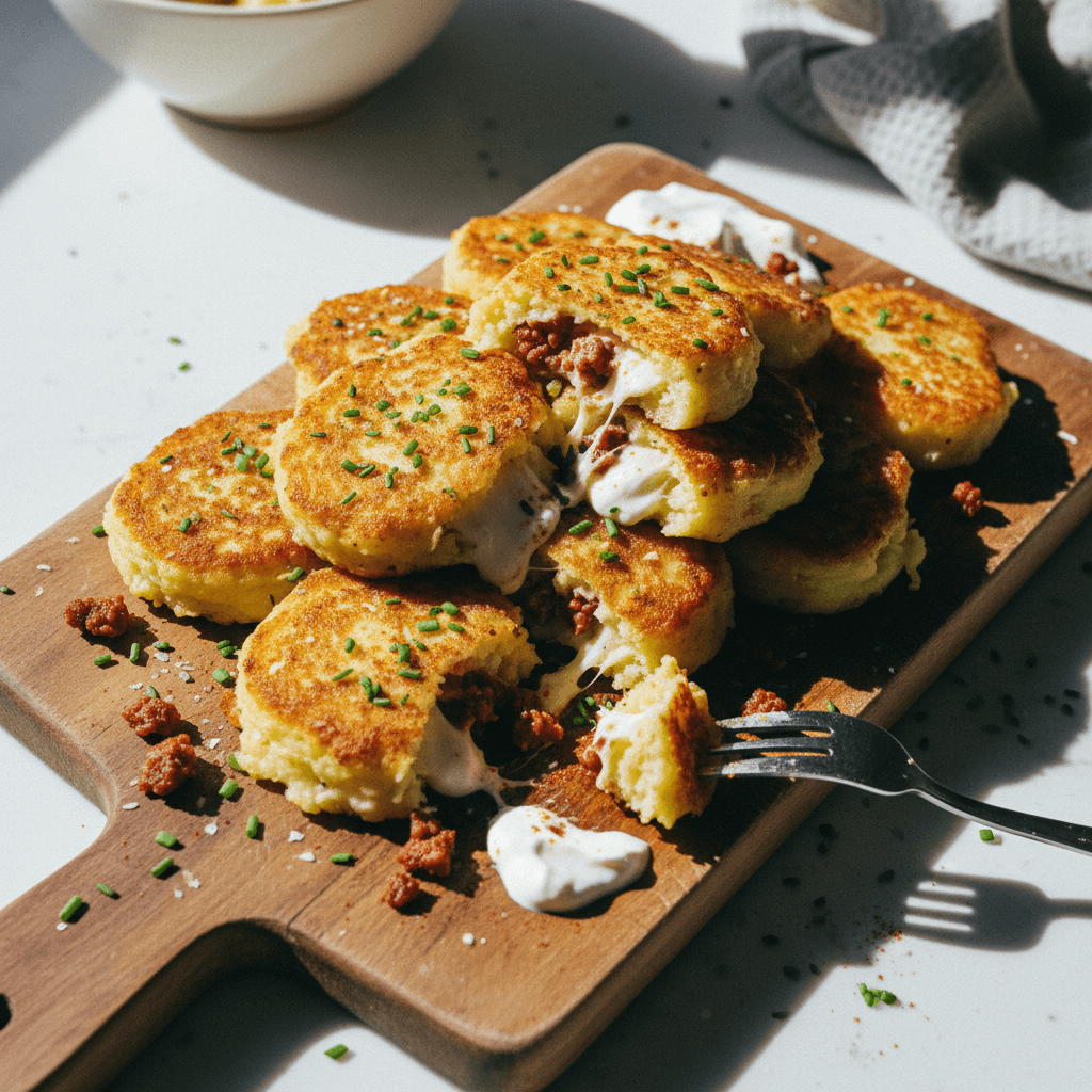 Stuffed Potato Pancakes (Cheesy Potato Fritters)