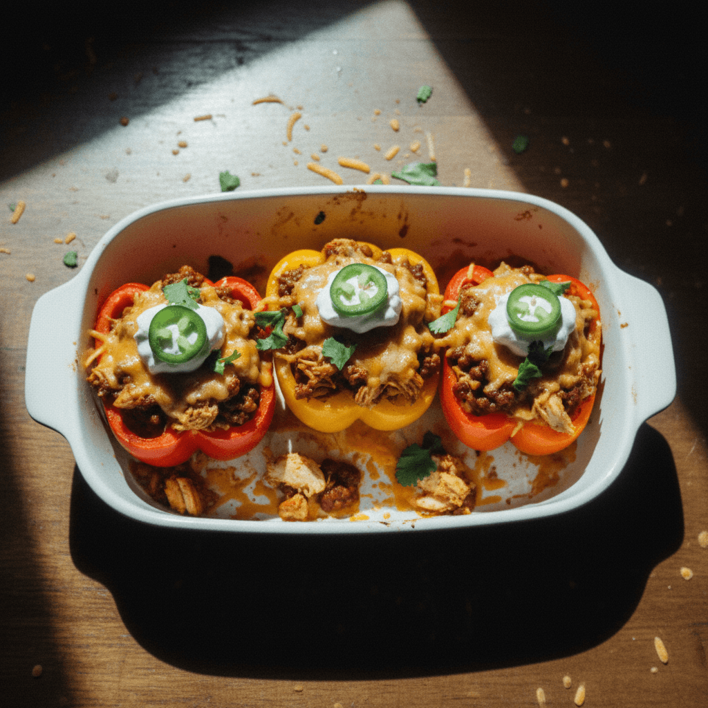 Chicken Chili Cheese Stuffed Bell Peppers