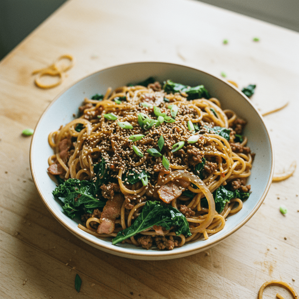 Asian-Inspired Beef and Kale Noodles