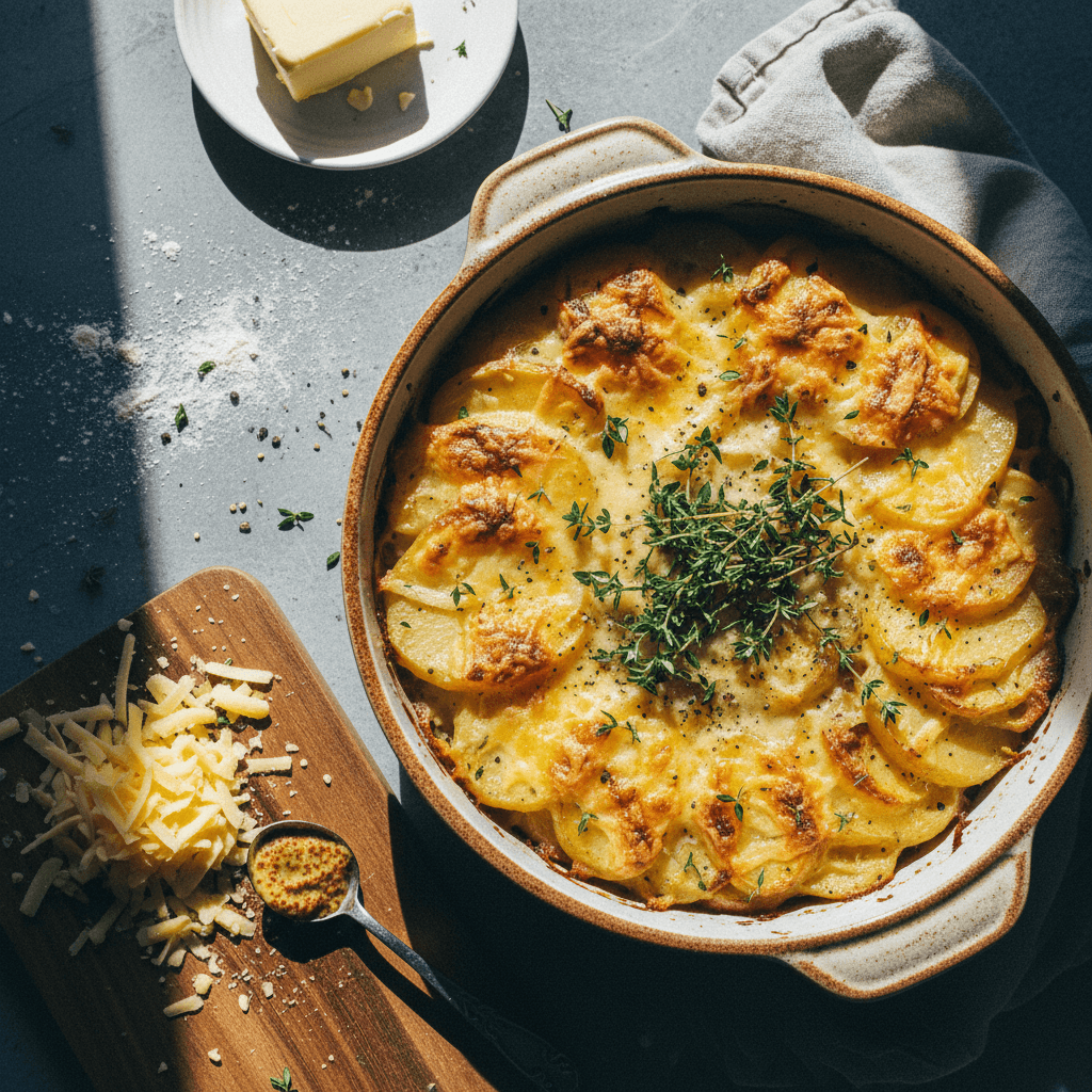 Cheesy Caramelized Onion Potato Gratin