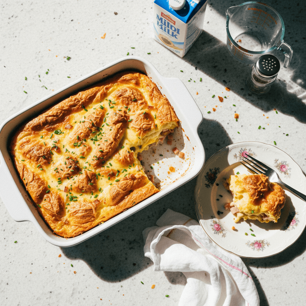 Overnight Ham, Egg, & Cheese Croissant Casserole